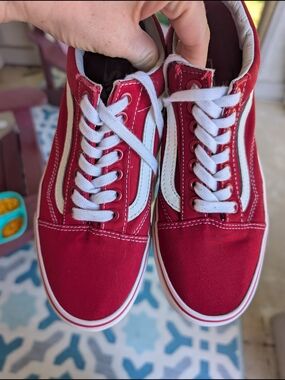 Vans Red and White Classic Low-Top Sneakers